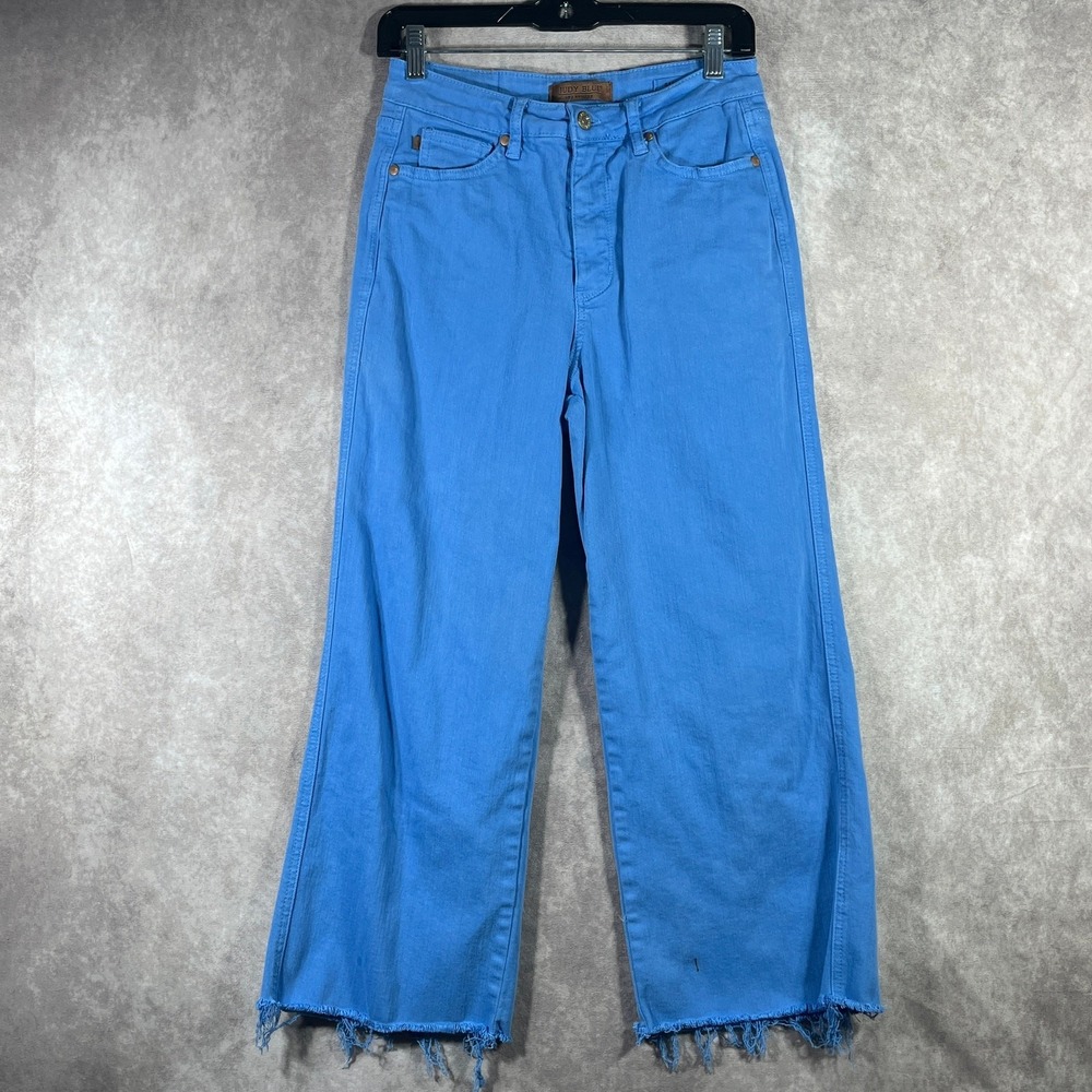 Judy Blue Jeans Womens‎ Size 7/28 Blue Denim Wide Leg Cropped Frayed Hem Stretch